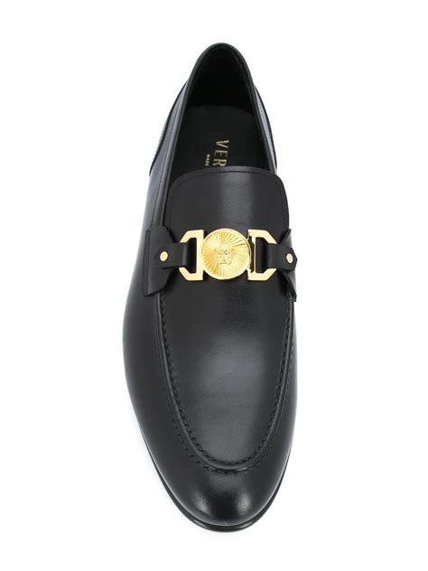 Versace Collection Logo Plaque Leather Loafers on SALE 